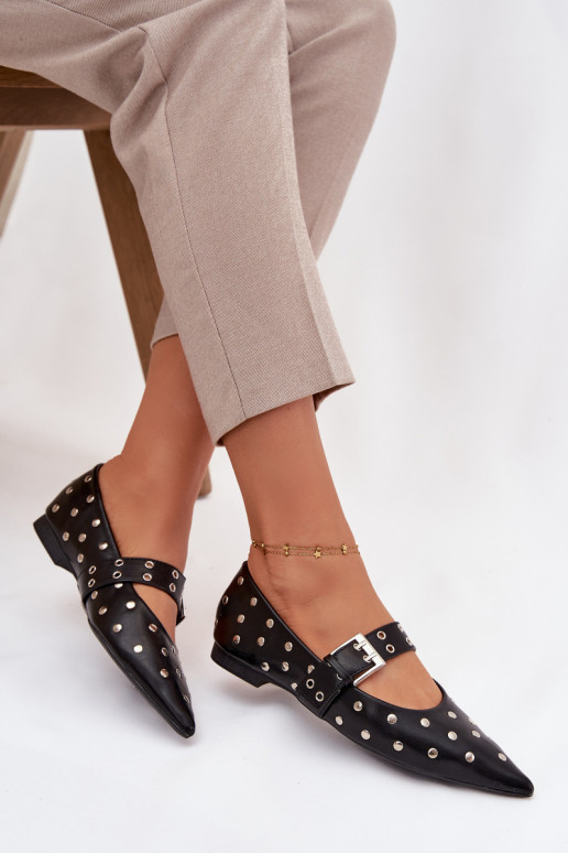 BalerinywithDżetami I Klamrą Eko Skórzane Czarne Arlenne