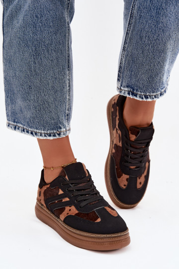 Sneakersy Damskie Na Platformie W Łaty Czarne Denissa