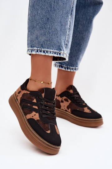 Sneakersy Damskie Na Platformie W Łaty Czarne Denissa 2