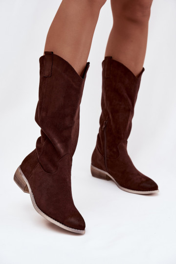 Cowboy Boots Low Heel Eco Suede Chocolate Cherrie 2