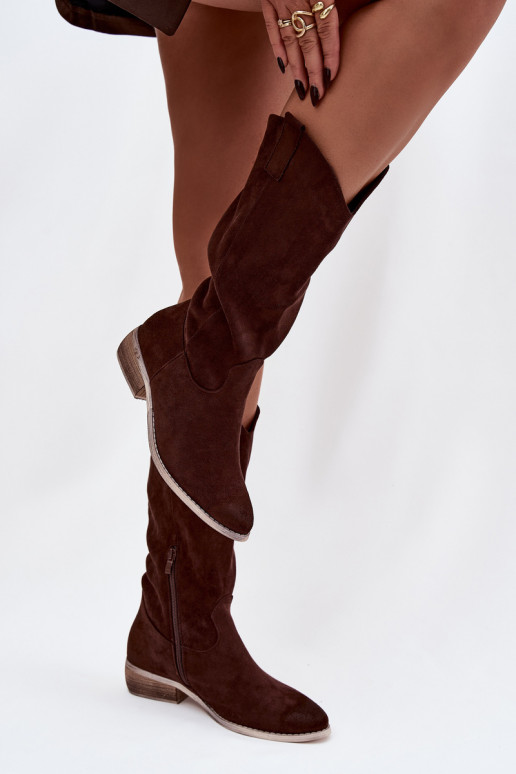 Cowboy Boots Low Heel Eco Suede Chocolate Cherrie