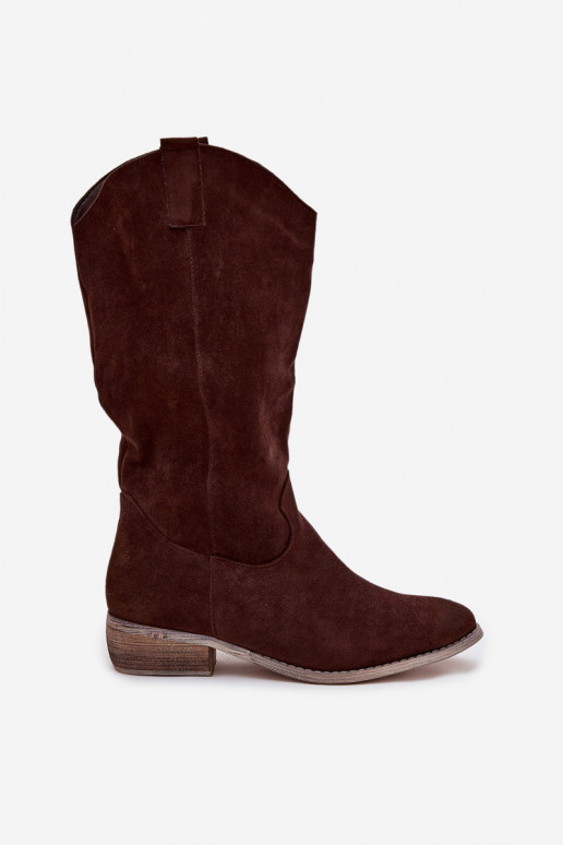 Cowboy Boots Low Heel Eco Suede Chocolate Cherrie