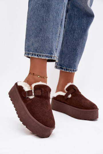 Women's Snow Boots With Fur And Buckle On Platform Chocolate Jessina