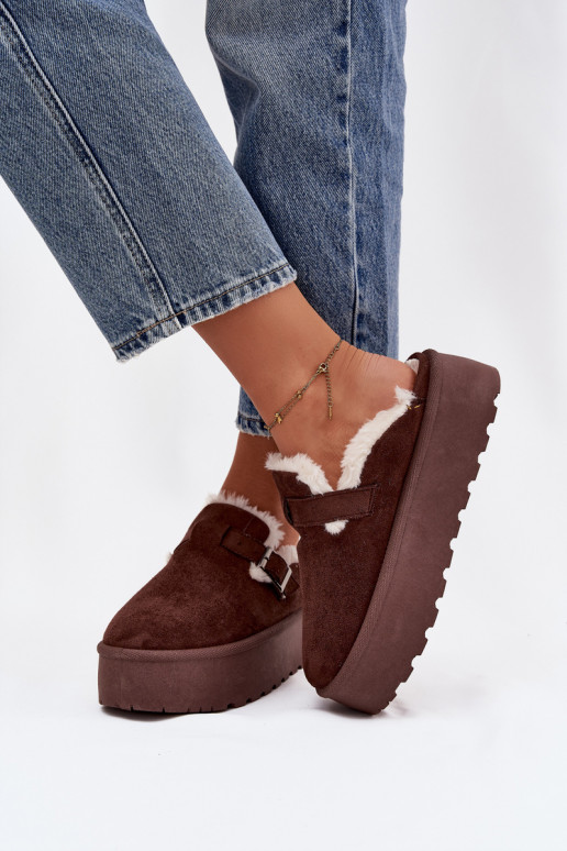 Women's Snow Boots With Fur And Buckle On Platform Chocolate Jessina