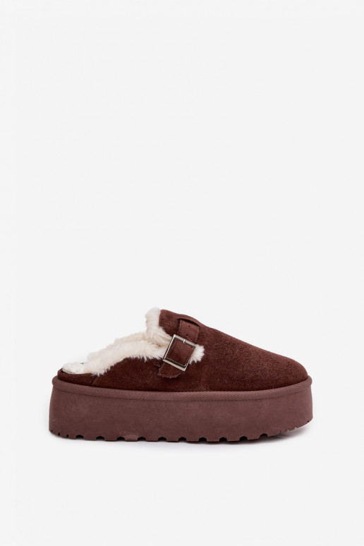 Women's Snow Boots With Fur And Buckle On Platform Chocolate Jessina