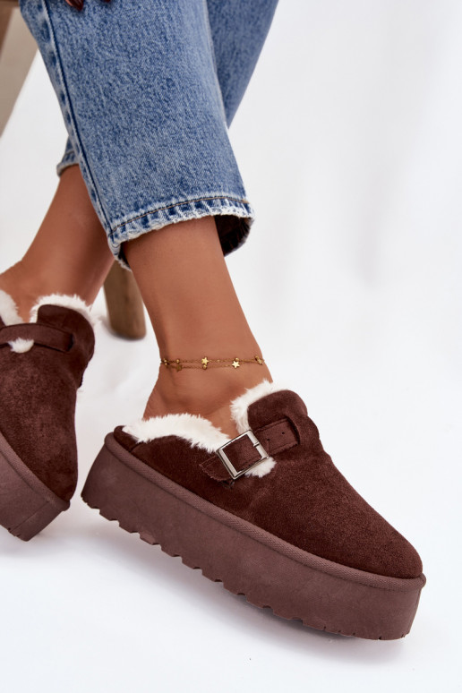 Women's Snow Boots With Fur And Buckle On Platform Chocolate Jessina
