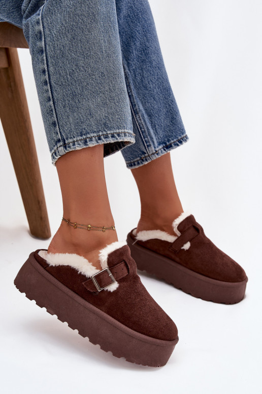 Women's Snow Boots With Fur And Buckle On Platform Chocolate Jessina
