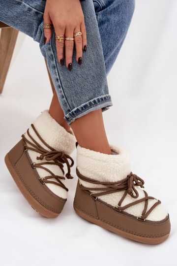 Women's Snow Boots With Sheepskin Lining Lace-up Dark Beige Belira