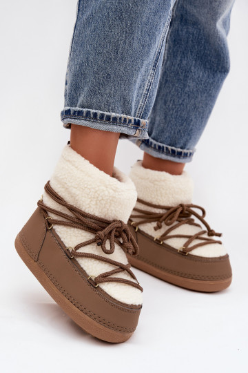 Women's Snow Boots With Sheepskin Lining Lace-up Dark Beige Belira 2