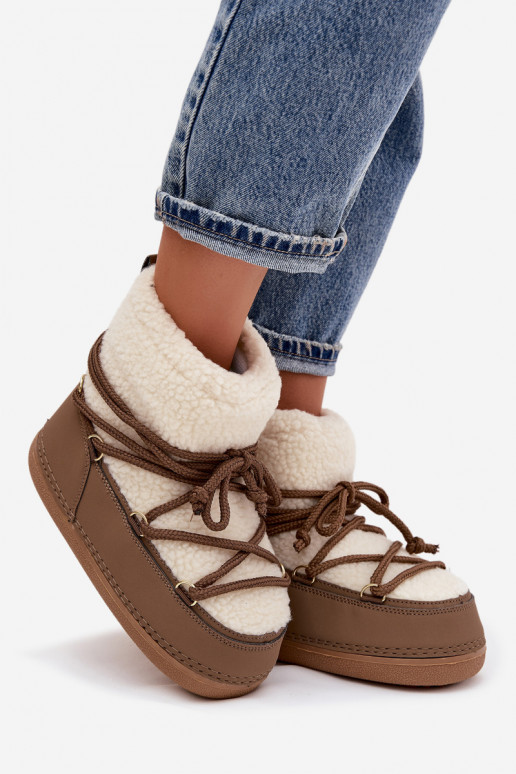 Women's Snow Boots With Sheepskin Lining Lace-up Dark Beige Belira
