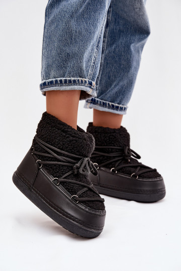 Women's Snow Boots with Sheepskin Type Fur Laced Black Belira 2
