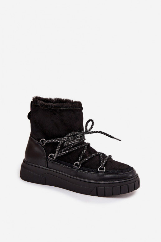 Women's Snow Boots With Laces Black Isalisse