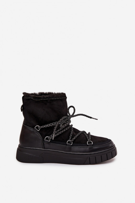 Women's Snow Boots With Laces Black Isalisse