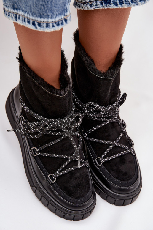 Women's Snow Boots With Laces Black Isalisse