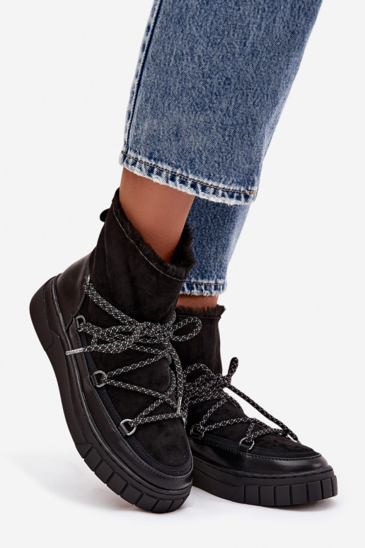 Women's Snow Boots With Laces Black Isalisse
