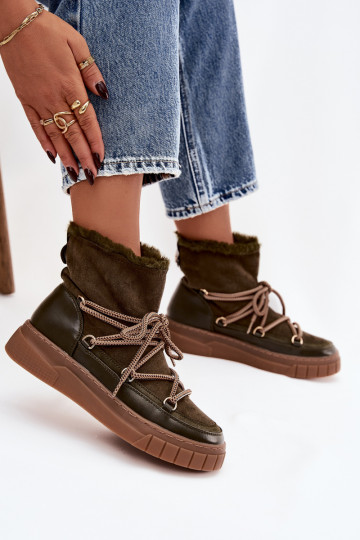 Women's Snow Boots With Laces Dark Green Isalisse