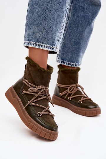 Women's Snow Boots With Laces Dark Green Isalisse 2