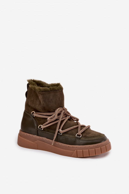 Women's Snow Boots With Laces Dark Green Isalisse