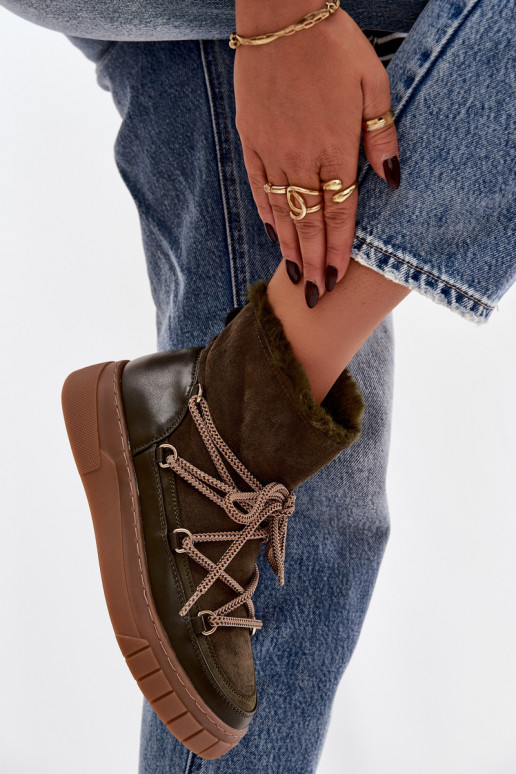 Women's Snow Boots With Laces Dark Green Isalisse