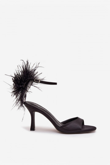 High heel sandals with feathers Black Caelina 2
