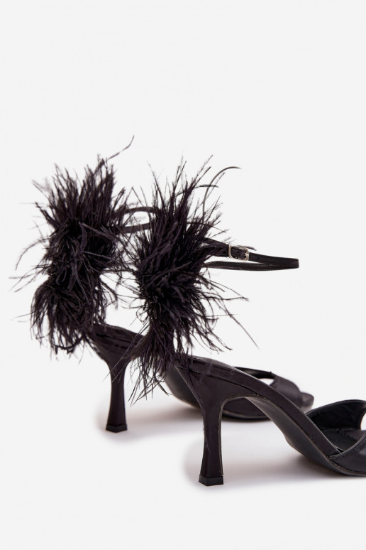 High heel sandals with feathers Black Caelina