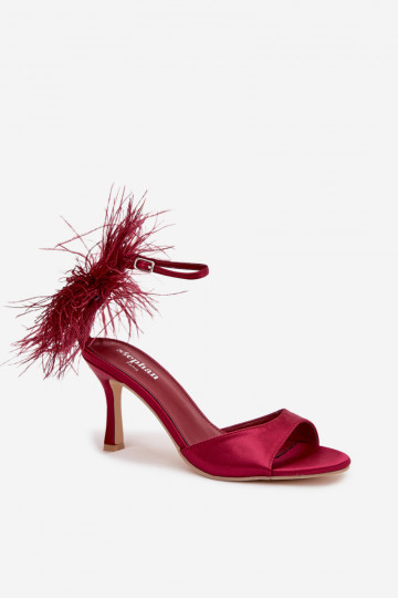 High Heel Sandals With Feathers Bordeaux Caelina