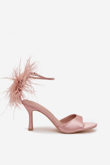 High Heel Sandals With Feathers Dirty Pink Caelina 2