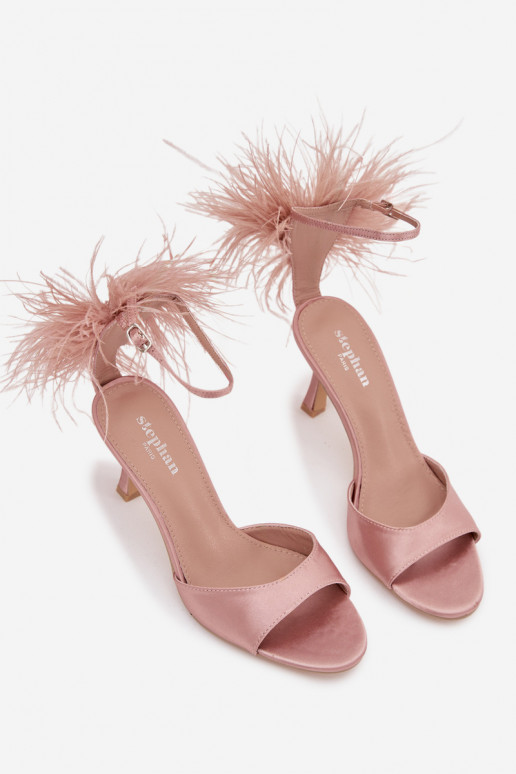 High Heel Sandals With Feathers Dirty Pink Caelina
