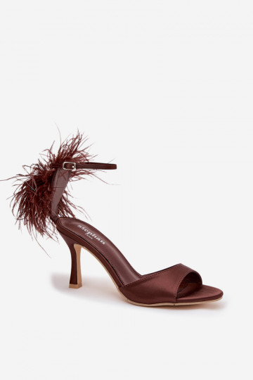 High heel sandals with feathers Chocolate Caelina
