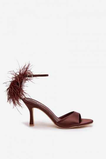 High heel sandals with feathers Chocolate Caelina 2