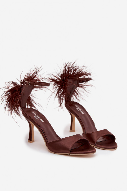 High heel sandals with feathers Chocolate Caelina