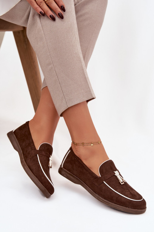 Mokasyny Loafersy DamskiewithEko Zamszu Czekoladowe Darwen
