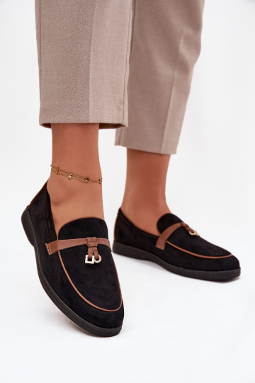 Mokasyny Loafersy DamskiewithEko Zamszu Czarne Darwen