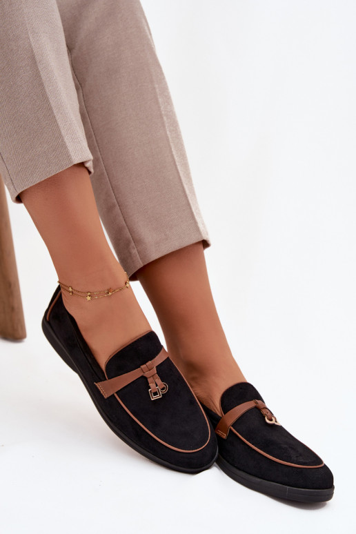 Mokasyny Loafersy DamskiewithEko Zamszu Czarne Darwen