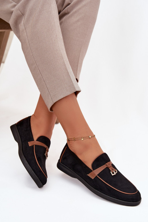 Mokasyny Loafersy DamskiewithEko Zamszu Czarne Darwen