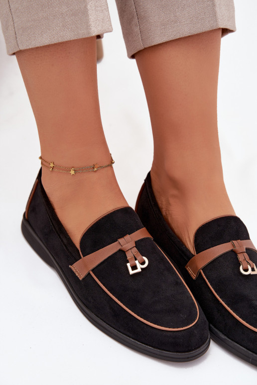 Mokasyny Loafersy DamskiewithEko Zamszu Czarne Darwen