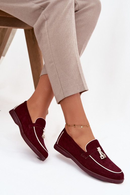Mokasyny Loafersy DamskiewithEko Zamszu Bordowe Darwen