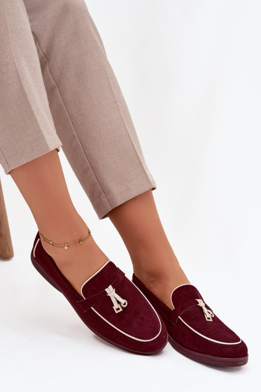Mokasyny Loafersy DamskiewithEko Zamszu Bordowe Darwen