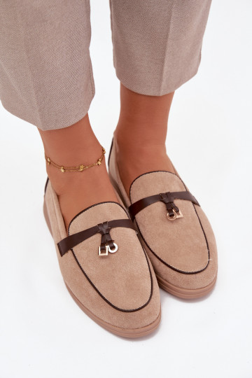 Mokasyny Loafersy DamskiewithEko Zamszu Beżowe Darwen