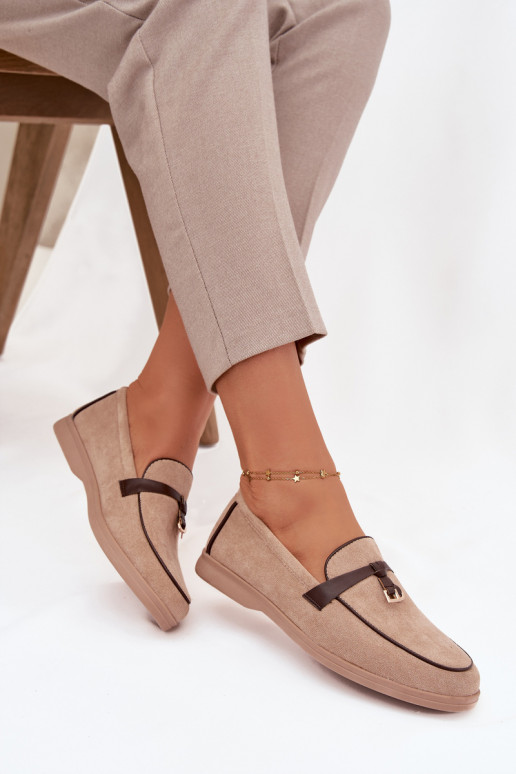 Mokasyny Loafersy DamskiewithEko Zamszu Beżowe Darwen