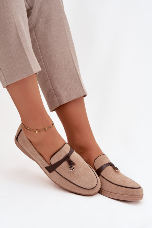 Moccasins Loafers Ladies Eco Suede Beige Darwen