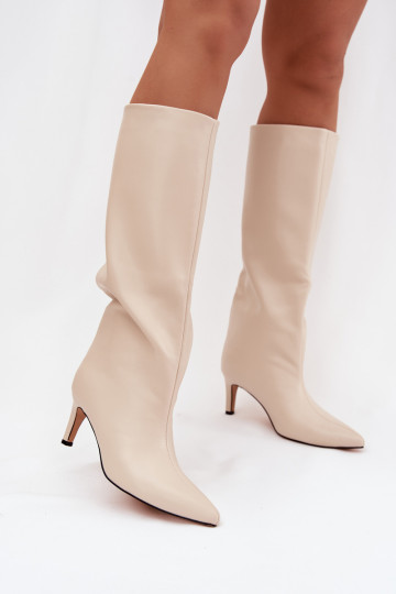 Women's Slip-On Insulated Boots on Heel Light Beige Olive