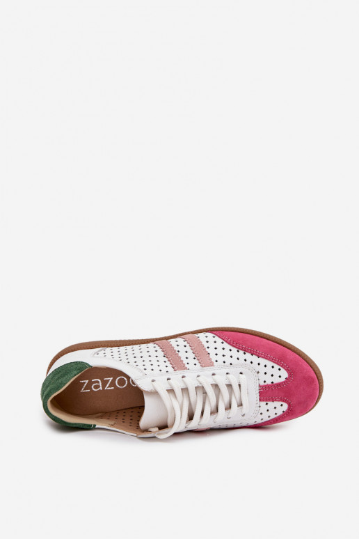 Leather perforated women's sneakers Zazoo N1318 White-Pink