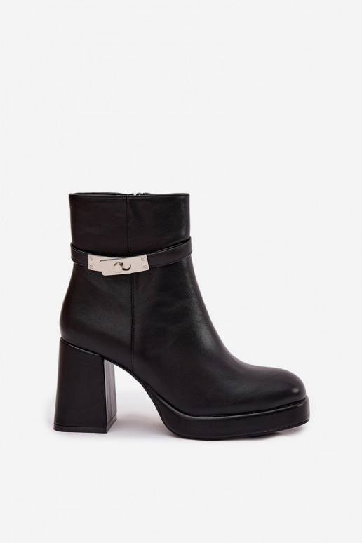 Insulated Women's Ankle Boots with Decorative Strap Black Giordina