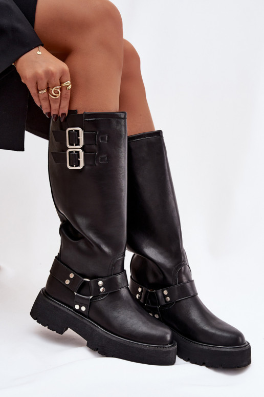 Leather Women's Boots With Buckles Insulated Big Star OO274A180 Black