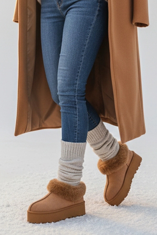 Brązowe śniegowce z futerkiem Deesi