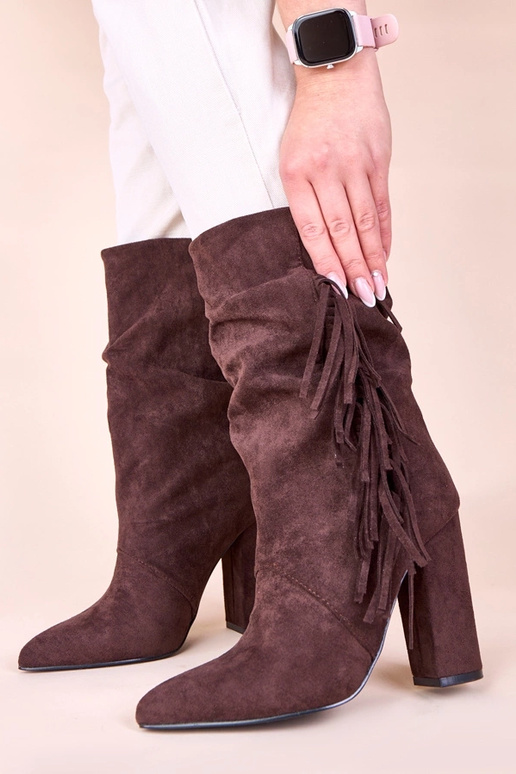 Brązowe botki na słupku wsuwane z...