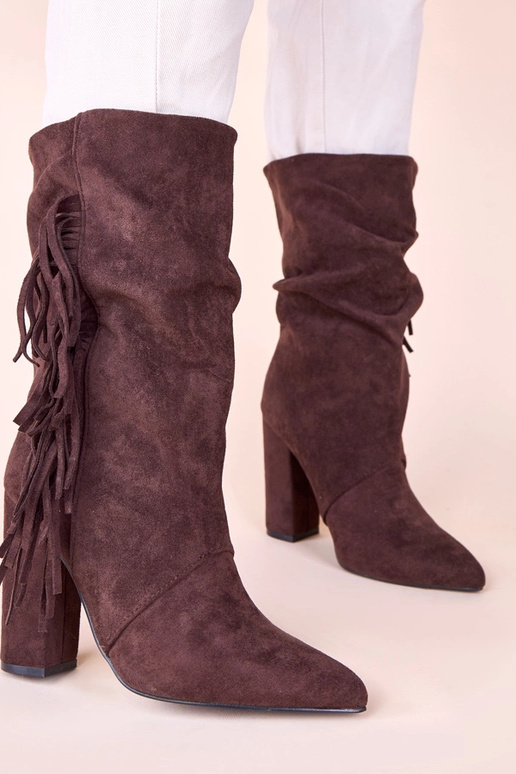 Brązowe botki na słupku wsuwane z...