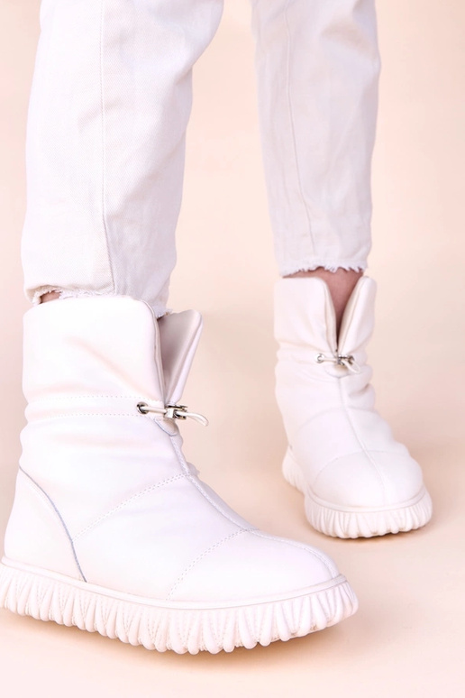 Beżowe śniegowce skóra naturalna ze...