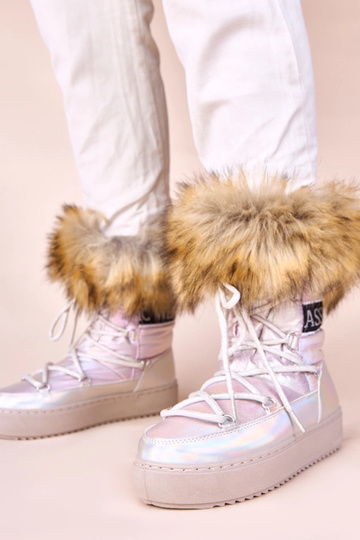 Srebrne śniegowce z różową... 2